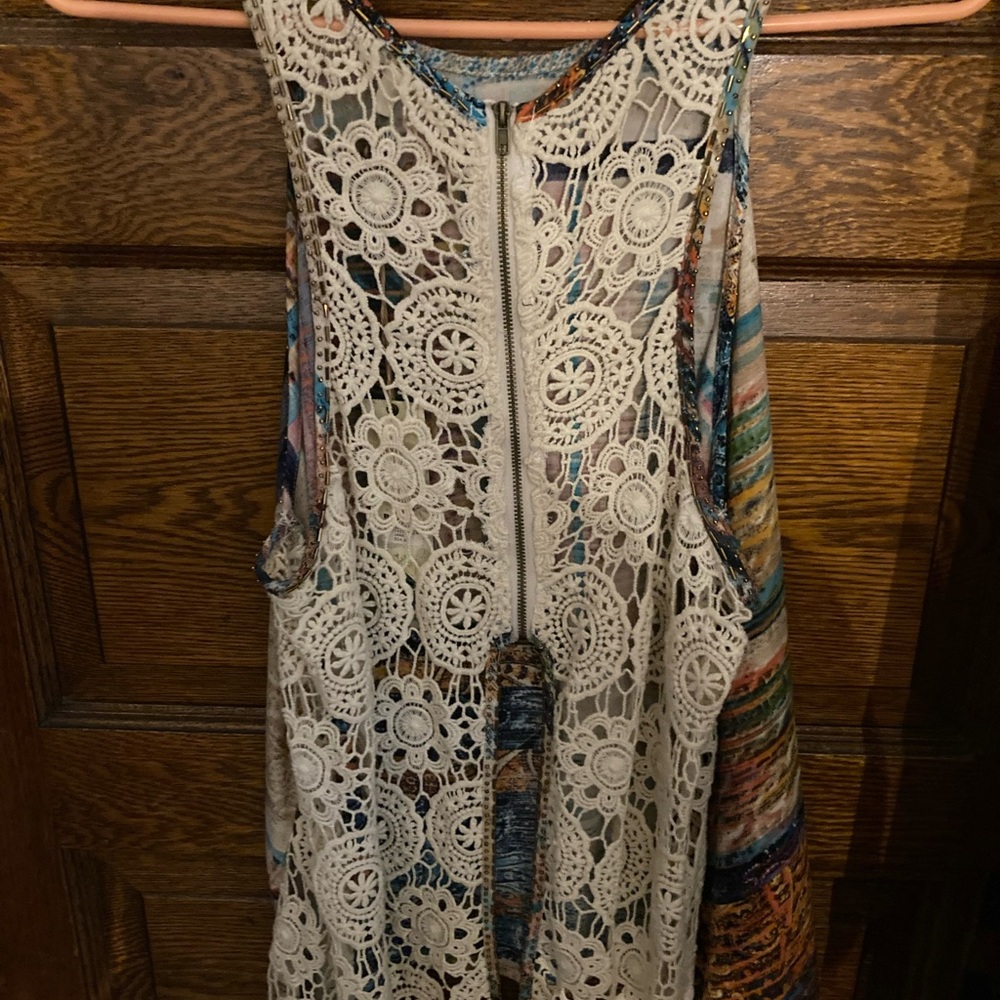 Gimmicks embellished zip back lace detail top